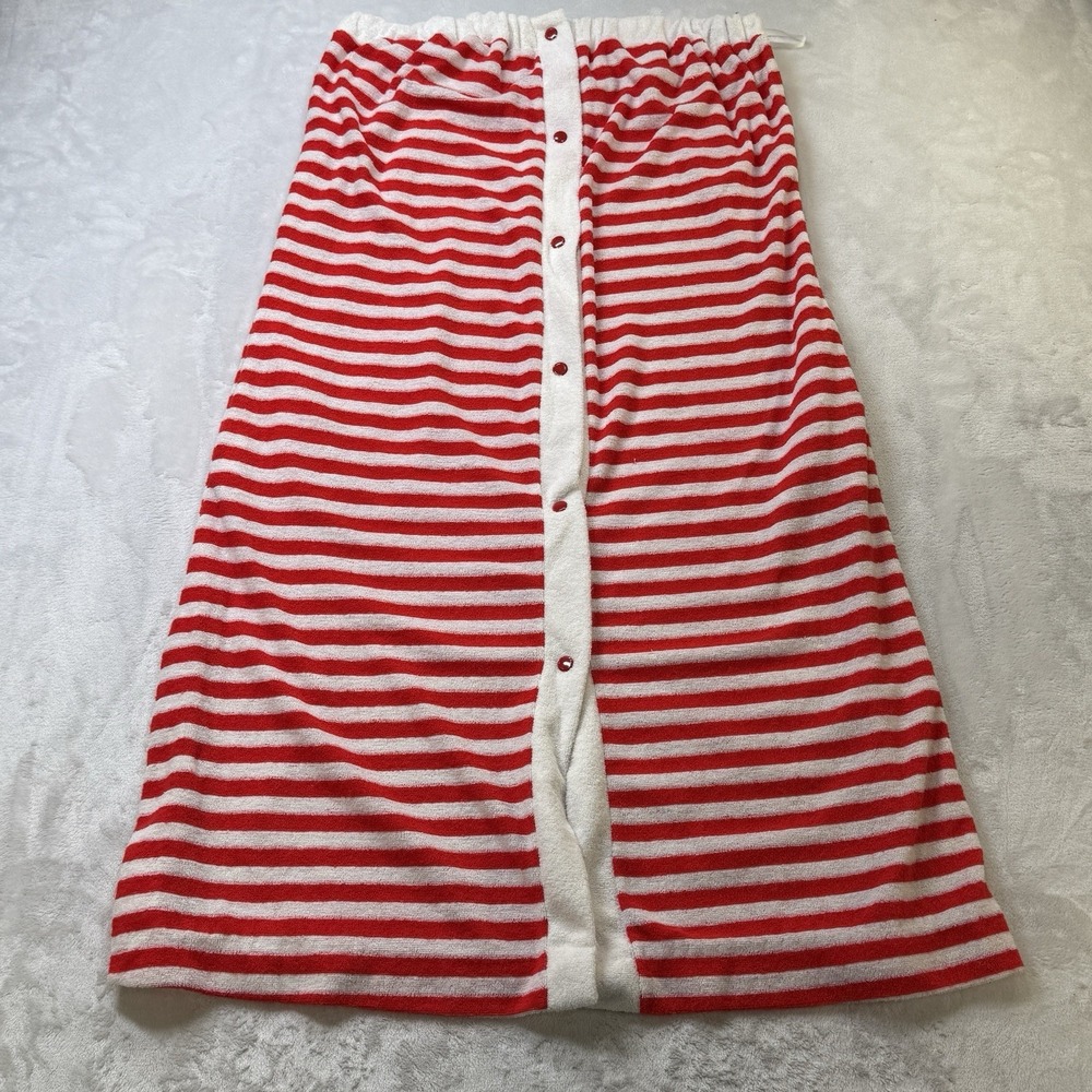 Vintage 79s 80s Kayser Red White Stripe Terry Cloth Snap Wrap Skirt USA